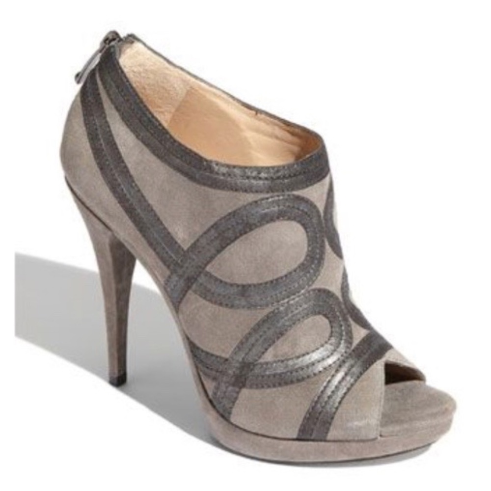 VIA SPIGA 'Ivie' Gray Suede Peep Toe Ankle Bootie, Size 6.5